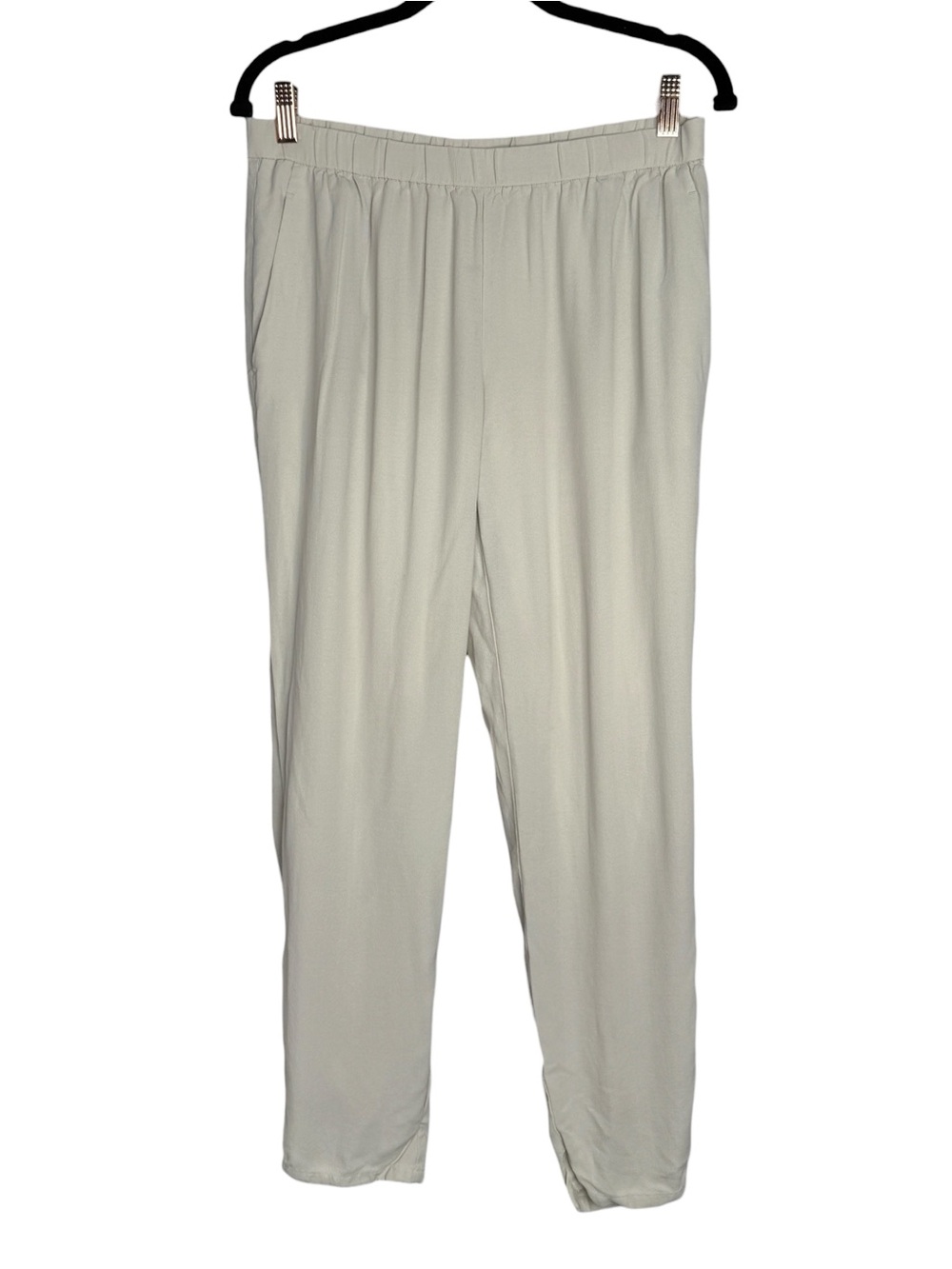 Eileen Fisher Silk Pants Tan Pull On Elastic Waist Pocketed Tapered Ankle Size S